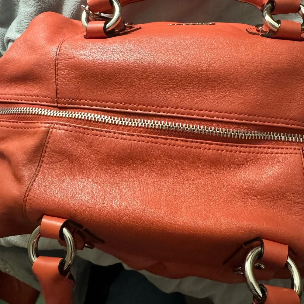 Coach 2012 Ashley Coral-Red Leather Satchel with Silver Hardware and Dust Bag - Picture 8 of 11